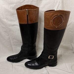 Vince Camuto Black and Brown Phillie Leather Riding Boots
